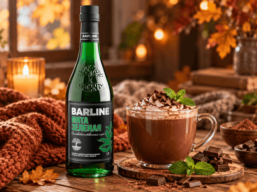 Шоколадно-мятное какао с сиропом BARLINE Зелёная мята